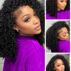 Kinky Curly Half Wig Human Hair 3 In 1 Seamless Flip Over Half Wigs Human Hair Glueless Wear and Go 220 Density Beginner Friendly Drawstring Headband Wig for Women (KC Half Wig, 24 Inch)