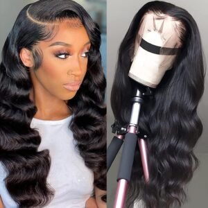 Body Wave Lace Front Wigs Human Hair Wide Lace 180 Density Human Hair Wigs 13x4 Human Hair Lace Front Wigs Pre Plucked 20 Inches Natural Color
