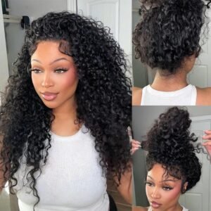 ISEE Hair Hidden Strap Water Wave Invisi-Drawstring Flexible Fit 360 Lace Frontal Glueless Wig Human Hair Pre Plucked Pre Bleached 180% Density Wet and Wavy 360 Full Lace Front Wigs 26 inch