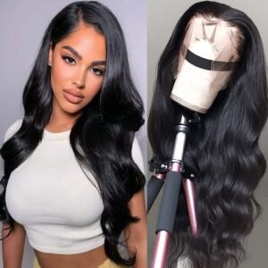 Body Wave Lace Front Wigs Human Hair Wide Lace 180 Density Human Hair Wigs 13x4 Human Hair Lace Front Wigs Pre Plucked 26 Inches Natural Color