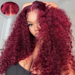V SHOW 99J Burgundy Lace Front Wigs Human Hair 180% Density Deep Wave 7x5 HD Lace Closure Wig Human Hair Wine Red Glueless Wigs Human Hair Pre Plucked Pre Cut Burgundy Wig 26 Inch